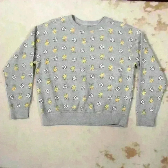 PEANUTS Woodstock Flowers Graphic Print Long Sleeve Crew Neck Sweatshirt Women M - Picture 1 of 8